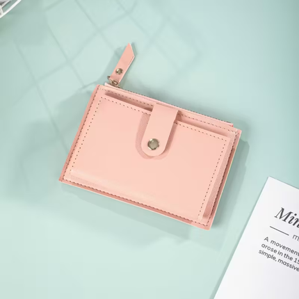 Women’s Korean Style Wallet – Pink PU Leather Multi-Card Coin Purse & Fashion Card Holder
