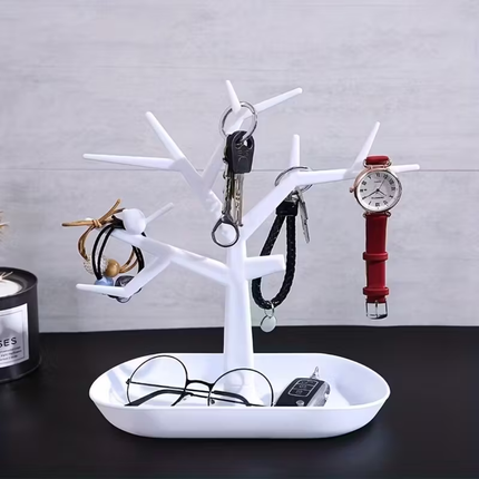 Tree Jewelry Display Rack – Plastic Tabletop Organizer for Necklaces, Bracelets, Earrings & Rings