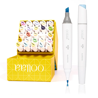 OOLLAA 24-Colour Alcohol Marker Set – Dual-Tip Art Markers with Blender & Carry Case