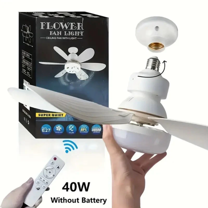 LED Flower Fan Light E27 Socket Ceiling Fan with Remote Control and Adjustable Lighting