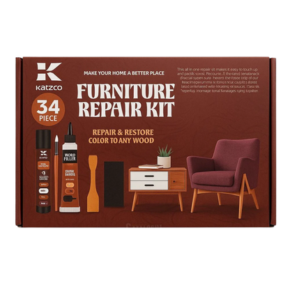 Katzco 34-Piece Furniture Repair Kit – Wood Scratch Repair, Touch-Up Markers & Filler Set