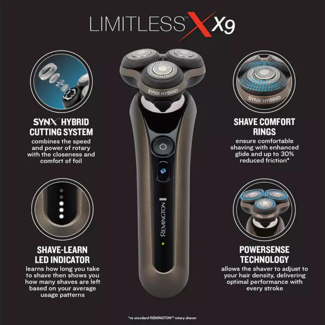 Remington Limitless X9 Electric Shaver – Ultra-Flex Foil & Rotary Hybrid Razor for Men
