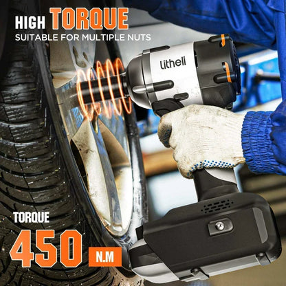 LiTHELi 20V Brushless Cordless Impact Wrench 1/2" – 450Nm with 2.5Ah Battery