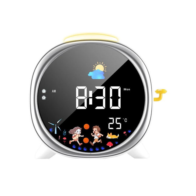 Kids Sleep Training Alarm Clock Sun Moon LED Night Light Dual Alarm USB
