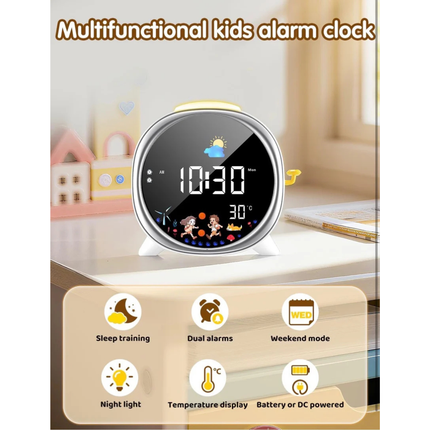 Kids Sleep Training Alarm Clock Sun Moon LED Night Light Dual Alarm USB