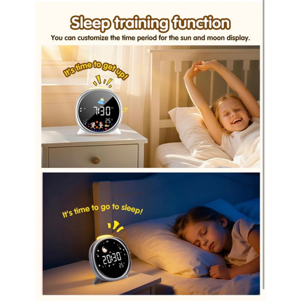 Kids Sleep Training Alarm Clock Sun Moon LED Night Light Dual Alarm USB