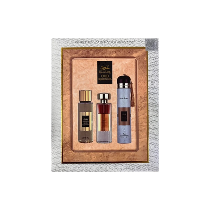 Oud Romancea Fragrance Gift Set – EDP 100ml, Perfume Mist 250ml & Air Freshener 300ml