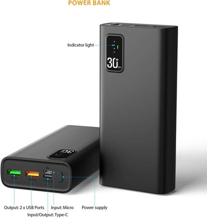 30000mAh Fast Charging Power Bank – 22.5W QC3.0 & 20W USB-C PD