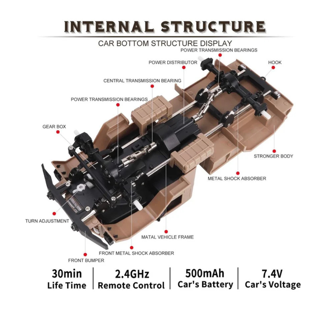 RC 4WD Rock Crawler Military Truck 2.4GHz WiFi HD Camera Off Road Vehicle Beige