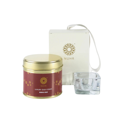 Rose & Oud Incense Cones Gift Set – Glass Burner with 20 Agarwood Cones