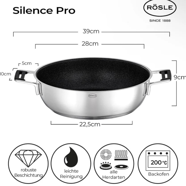 RÖSLE Silence Pro 28cm Serving Pan Non Stick Stainless Steel Induction