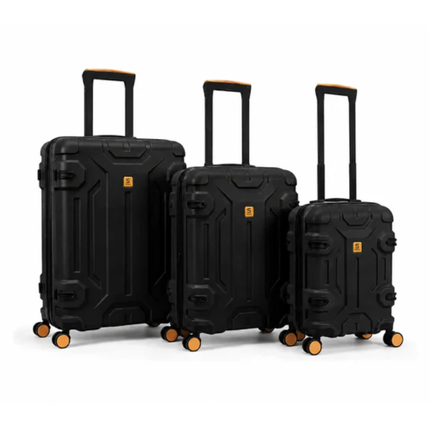 3 Piece Hard Shell Suitcase Set Black Lightweight Travel Luggage Set with Large Medium and Cabin Suitcases