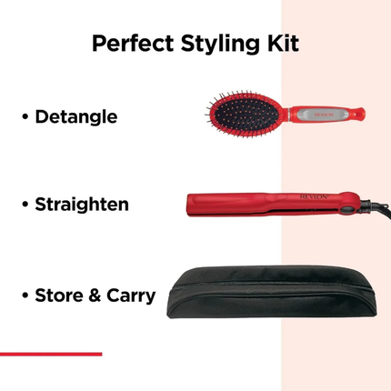 REVLON Ultra Straight and Smooth Styler Gift Set Hair Straightener with Paddle Brush Storage Pouch for Sleek Smooth Hair Styling