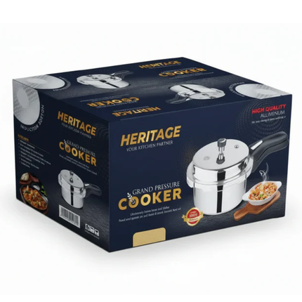 Heritage Grand 7.5L Aluminium Pressure Cooker Induction Compatible Large Capacity Cooker for Fast Healthy Home Cooking