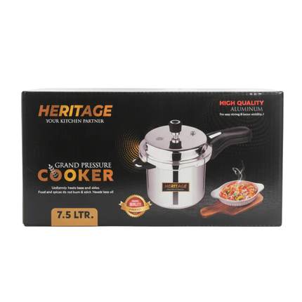Heritage Grand 7.5L Aluminium Pressure Cooker Induction Compatible Large Capacity Cooker for Fast Healthy Home Cooking