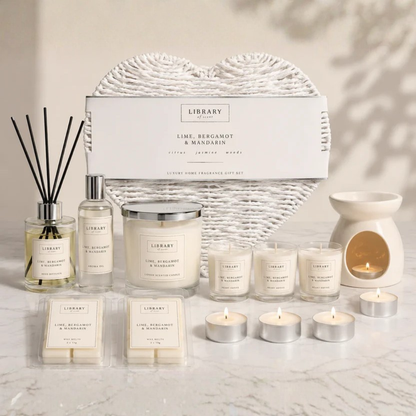Library of Scent Lime Bergamot and Mandarin Hamper Luxury Home Fragrance Gift Set with Candles Diffuser & Aromatherapy Accessories