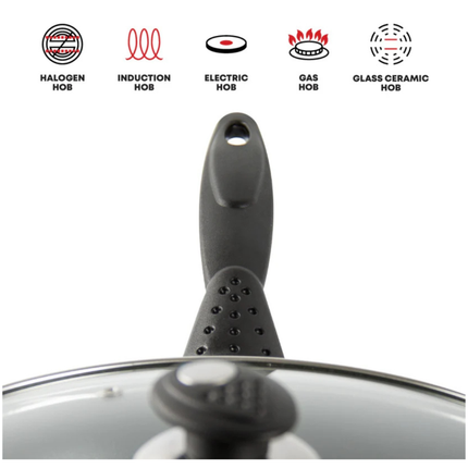 Una Non Stick Frying Pan with Lid 26cm Induction Ready Aluminium Pan