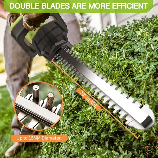 VOERJIA Cordless Hedge Trimmer 50cm Brushless 2x 4.0Ah Batteries