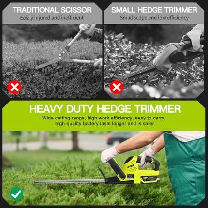 VOERJIA Cordless Hedge Trimmer 50cm Brushless 2x 4.0Ah Batteries