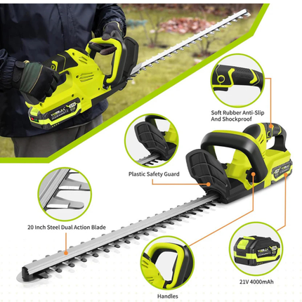 VOERJIA Cordless Hedge Trimmer 50cm Brushless 2x 4.0Ah Batteries