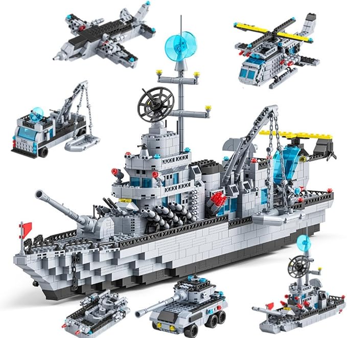 6-in-1 Navy Guided Missile Destroyer Building Block Model Set – 1560 Pieces