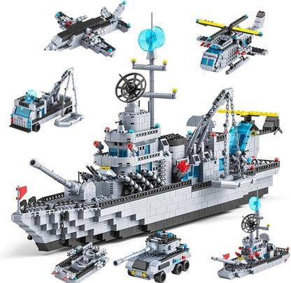 6-in-1 Navy Guided Missile Destroyer Building Block Model Set – 1560 Pieces