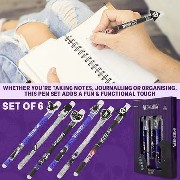 Wednesday 6 Piece Erasable Gel Pen Set – Gothic School & Office Stationery
